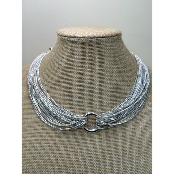 Multi-Strand Silver-Tone Chain Necklace With Polished Ring - Picture 12 of 14